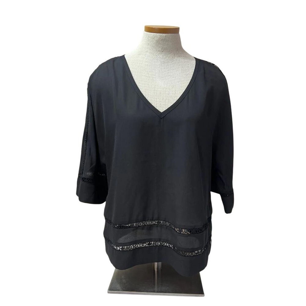 Scotch & Soda Blouse Women Small Black Excellent Lace Trim‎ V-Neck Maison Scotch